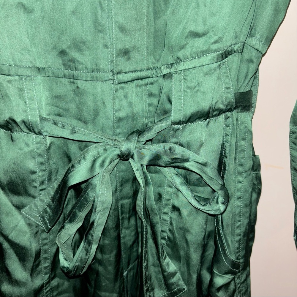 Guadalupe Design Emerald Green Long
Sleeve Cotton Lining Utility Silky Jumpsuit - Picture 10 of 15